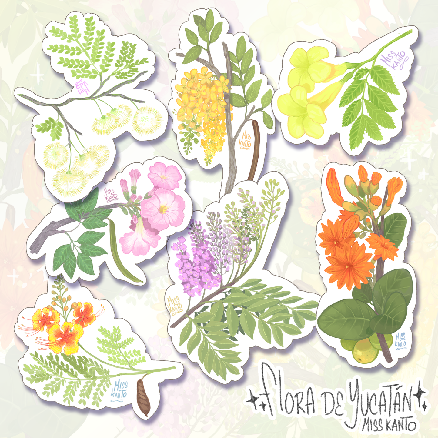 Flora de yucatán -Set de stickers