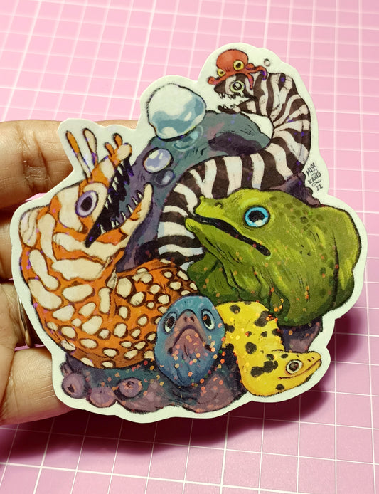 Pijamada de anguilas-Sticker Holográfico